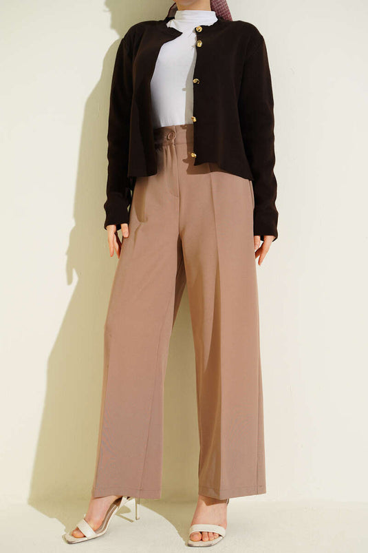 Pantalon basique à taille mi-élastique couleur latte