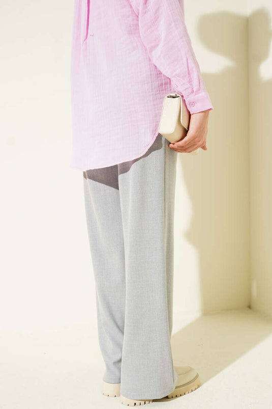 Pantalon Palazzo à taille mi-haute élastiquée Gris