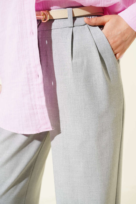 Pantalon Palazzo à taille mi-haute élastiquée Gris
