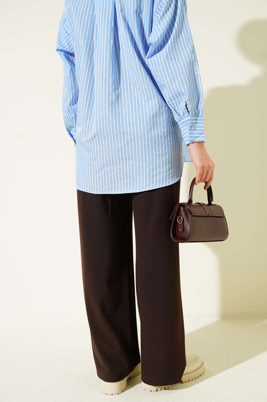 Pantalon Palazzo à taille mi-haute élastiquée Marron
