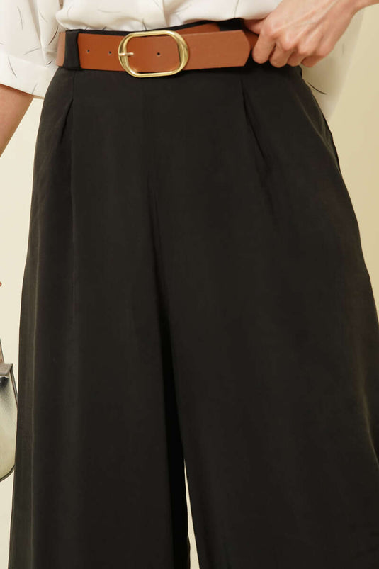 Pantalon ample en tensel avec taille mi-élastiquée noir