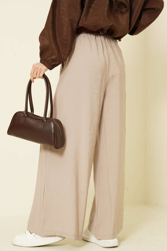 Loose Tencel Pants with Half Elastic Waist Stone