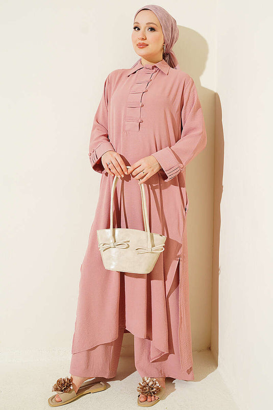 Ensemble Deux Pièces Rose Mauve À Boutons