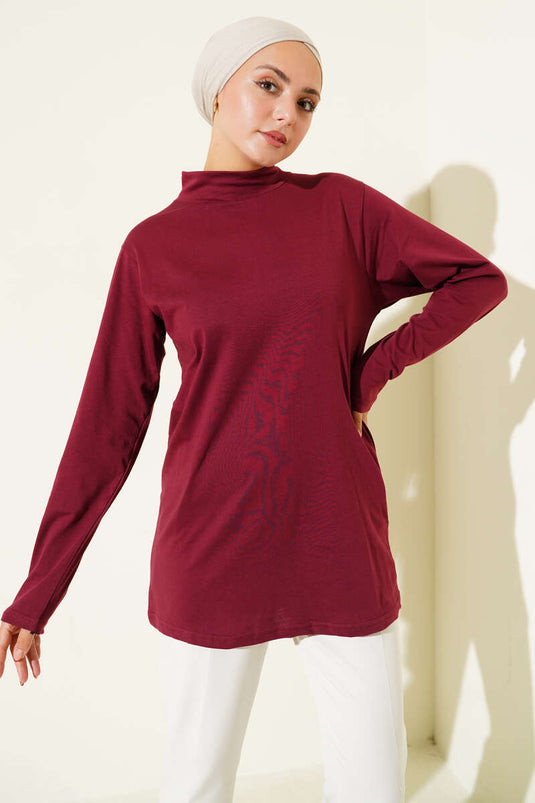 بدلة جسم نصف رقبة باللون العنابي