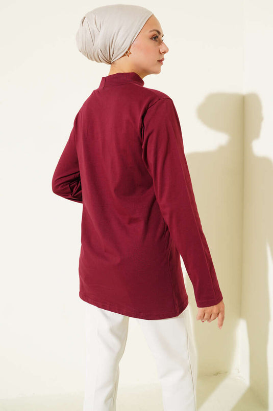 Bodysuit met halve halslijn, bordeauxrood