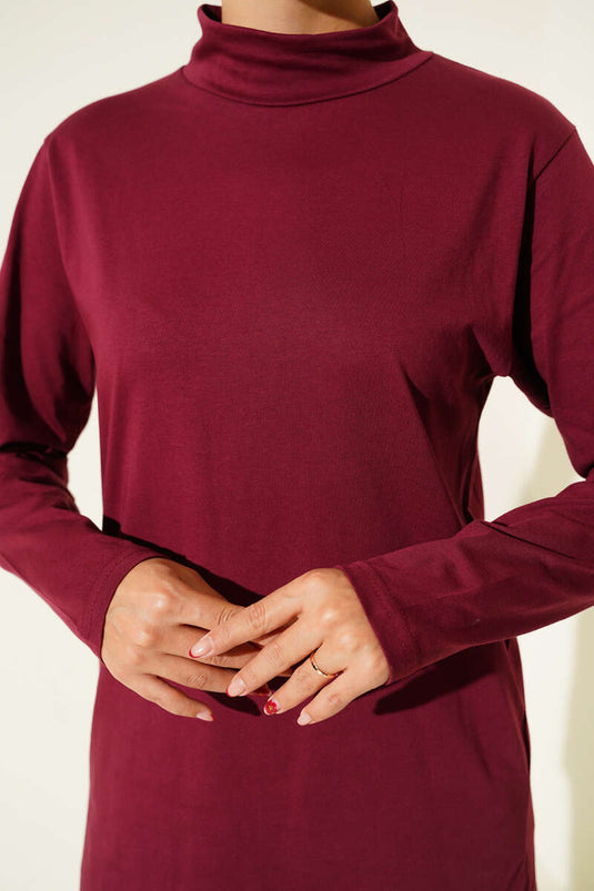 بدلة جسم نصف رقبة باللون العنابي