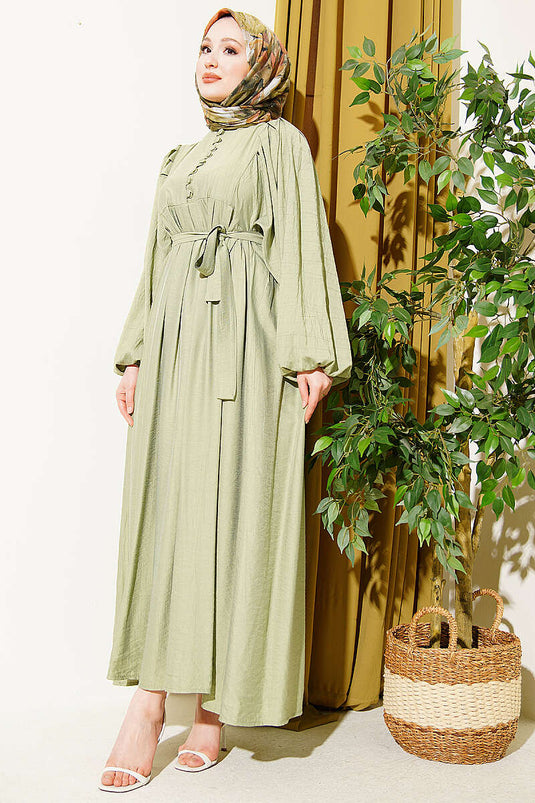 Robe à manches ballon avec boutons demi-Brit, vert avocat