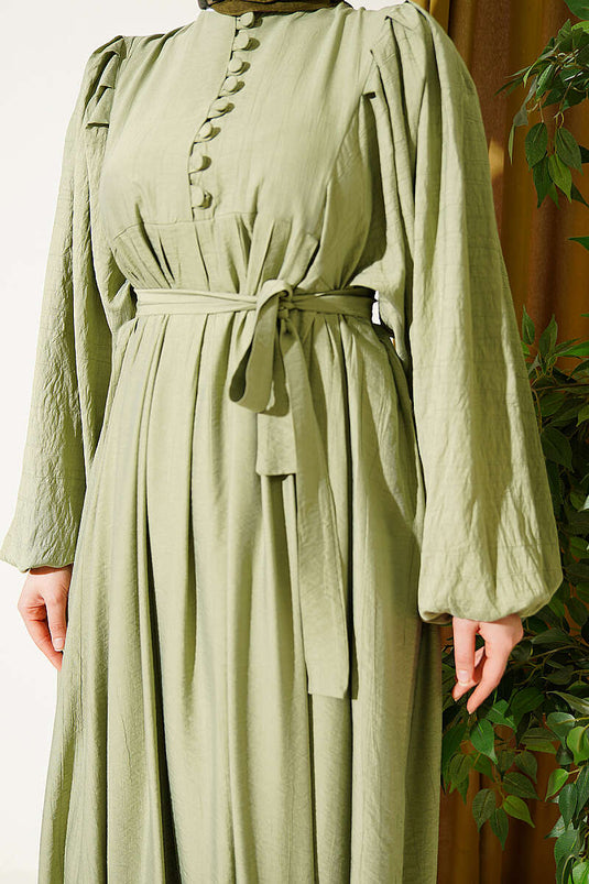 Robe à manches ballon avec boutons demi-Brit, vert avocat