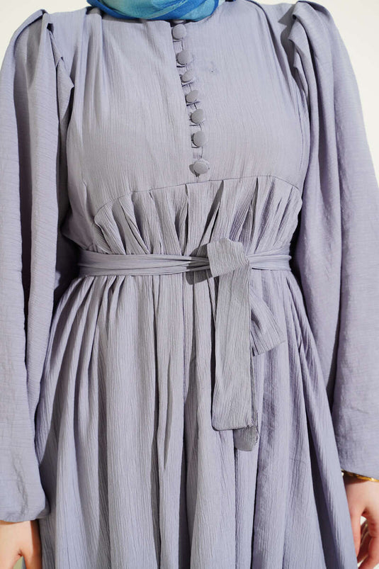 Halb Britische Knopfleiste Ballonärmel Kleid Grau