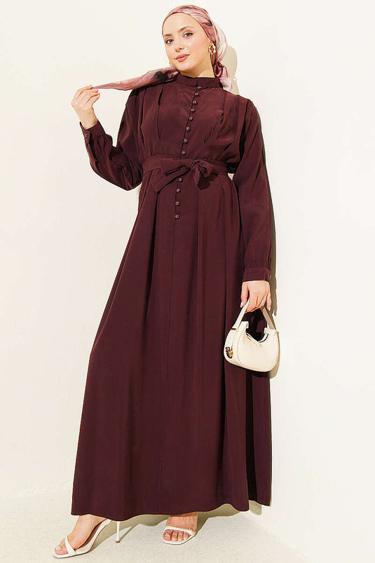 Robe en Tencel plissée avec boutons britanniques à moitié, couleur mûre