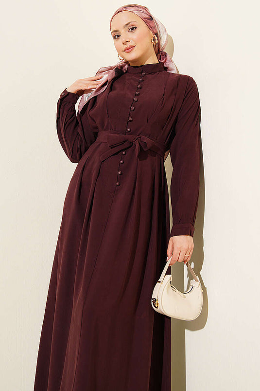 Robe en Tencel plissée avec boutons britanniques à moitié, couleur mûre