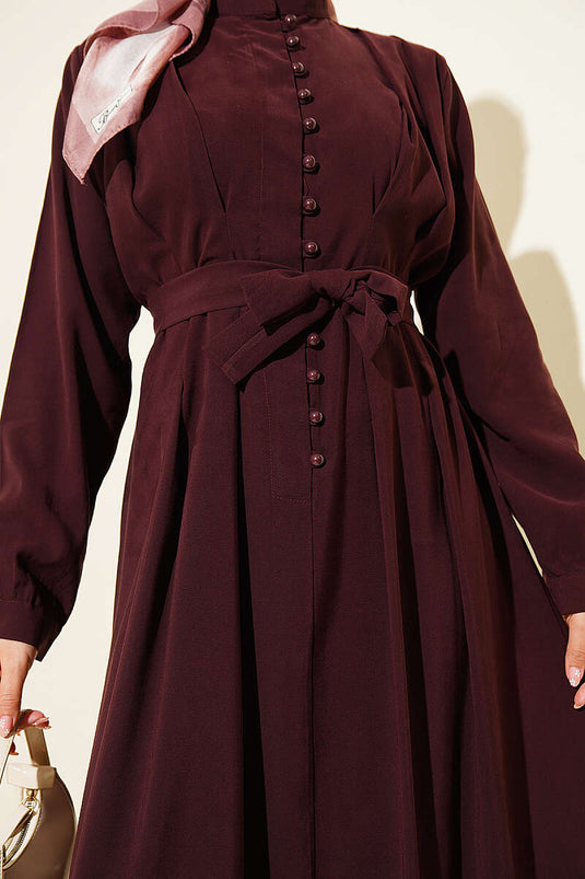 Robe en Tencel plissée avec boutons britanniques à moitié, couleur mûre