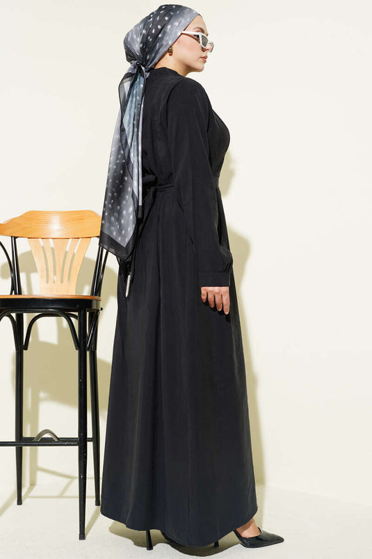 Half-Brit Buttoned Pleated Tencel Dress Black