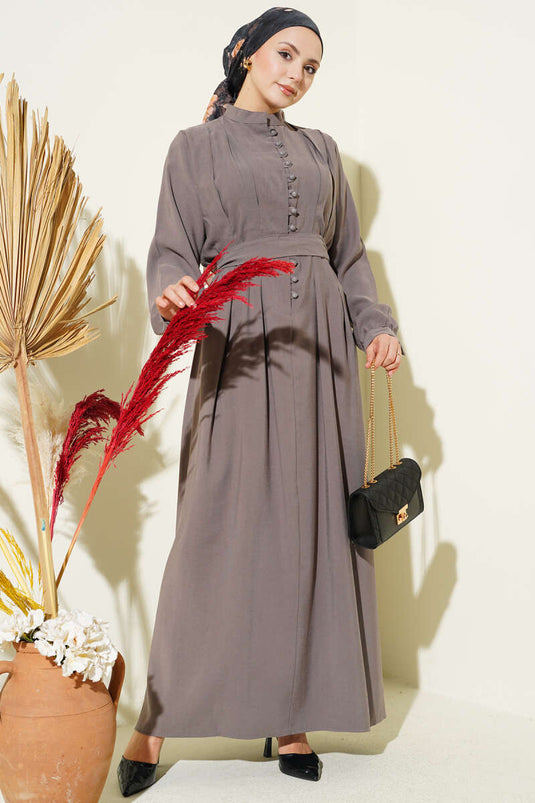 Half-Brit Buttoned Pleated Tencel Dress Mink