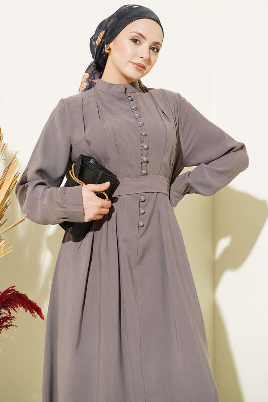 Half-Brit Buttoned Pleated Tencel Dress Mink