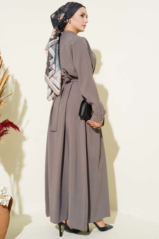 Half-Brit Buttoned Pleated Tencel Dress Mink