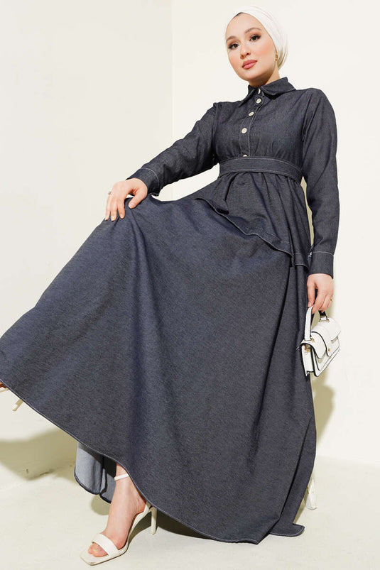 Robe en jean à ceinture et demi-pression, couleur fumée