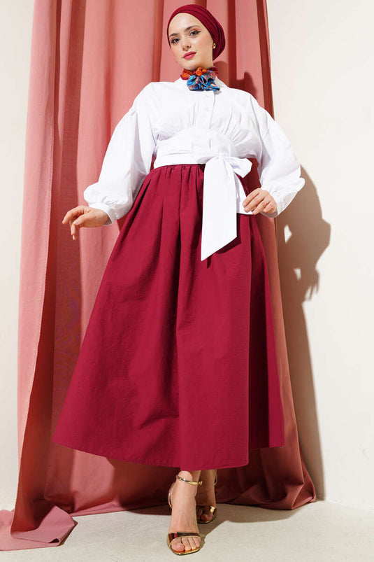 Half Buttoned Tie Short Shirt White