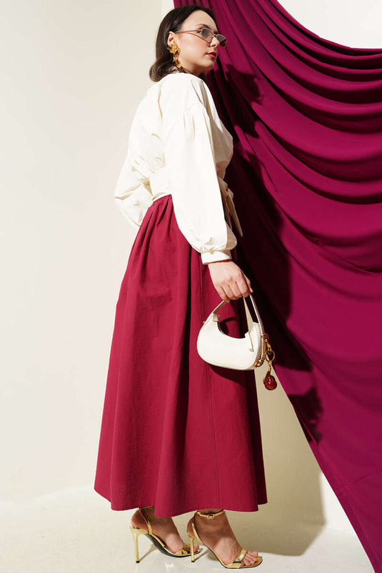 Half Buttoned Tie Short Shirt Ecru