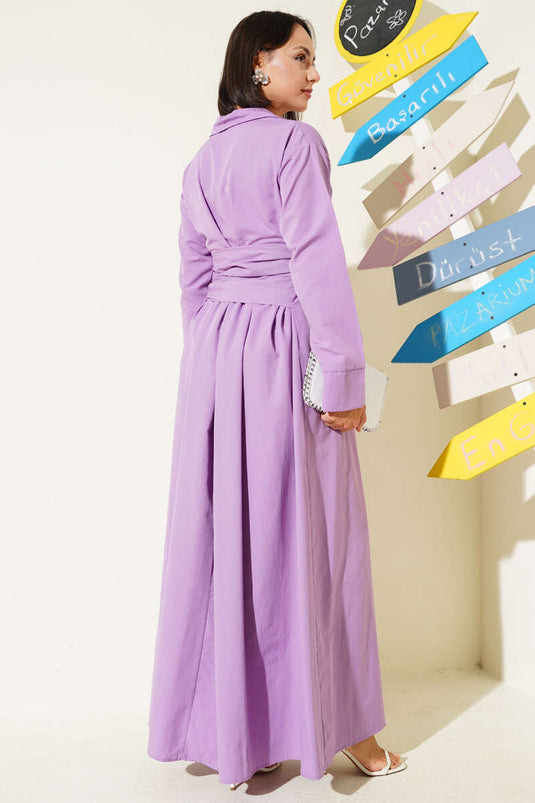 Halb geknöpftes, gebundenes Terikoton-Kleid Lila