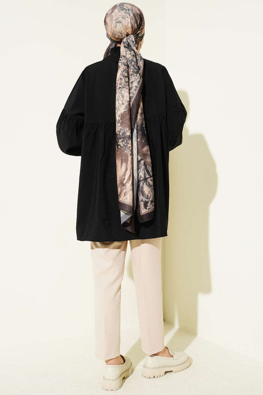 Half-Button Tie-Front Tunic Black