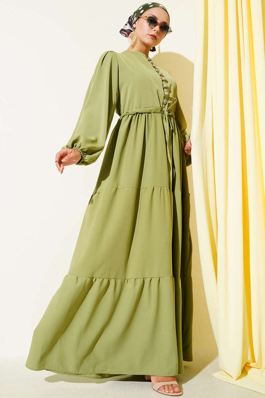 Tunnelkleid mit halbgeknöpfter Taille in Khaki