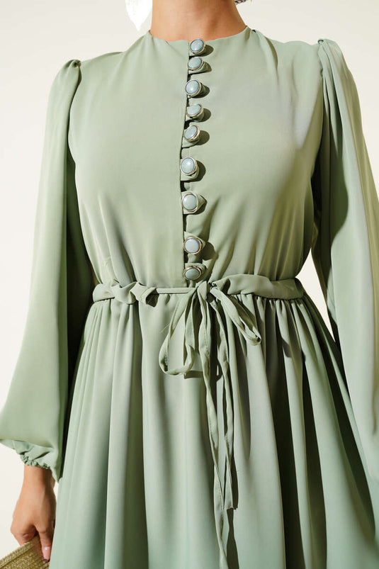 Abito a tunnel con mezza abbottonatura in vita, color menta