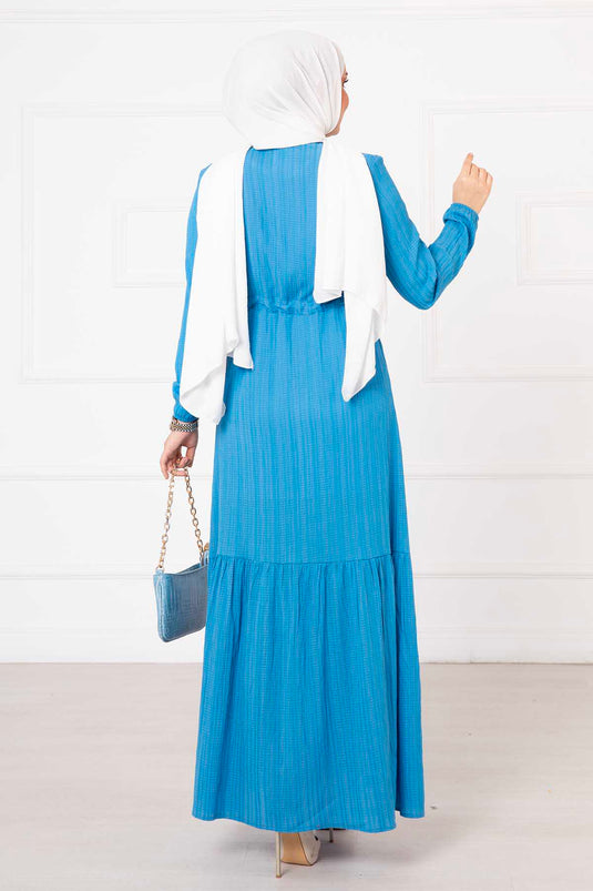 Robe Hijab plissée à taille mi-boutonnée bleu clair