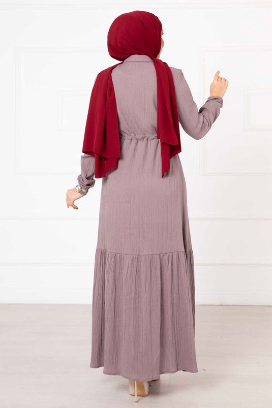 Robe hijab plissée à taille mi-boutonnée en vison foncé