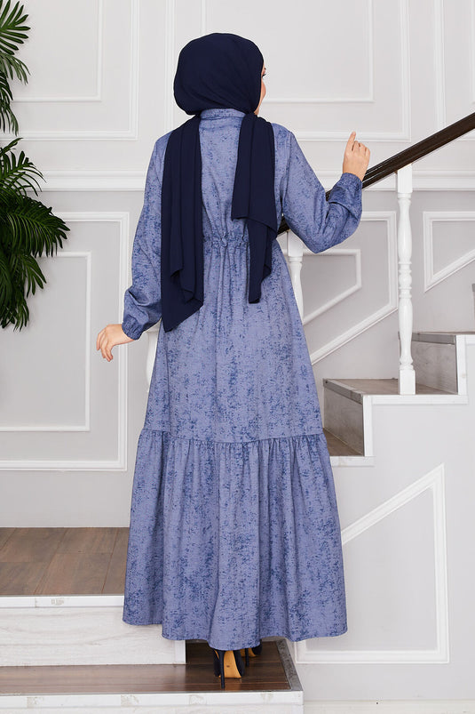 Robe Hijab à demi-bouton avec passepoil bleu marine