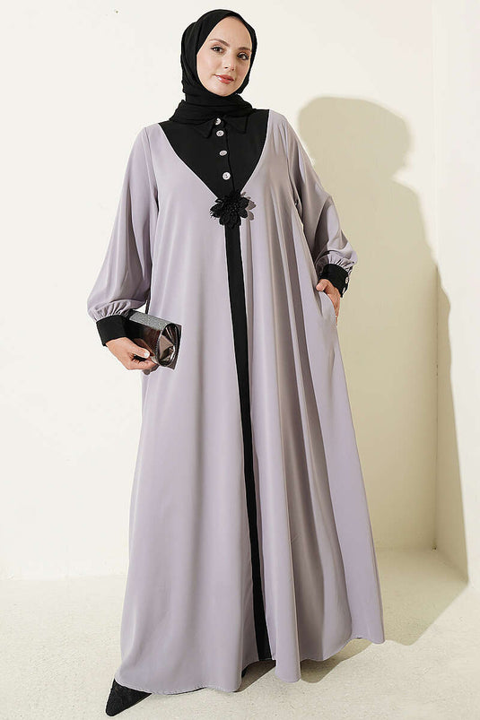 Halbknopf Kleid Mit Blumenmuster In Grau