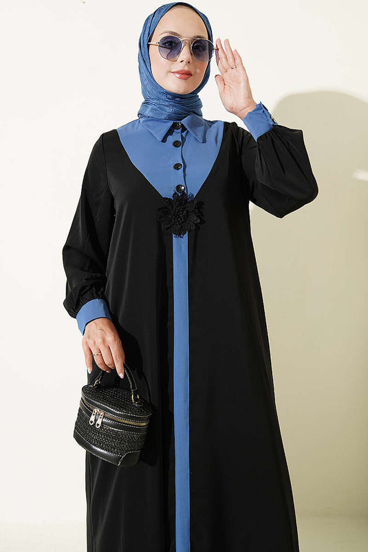 Halbknopf Kleid Mit Blumenmuster In Blau