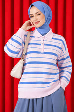 Pull Encolure Mi-Longue À Rayures Rose