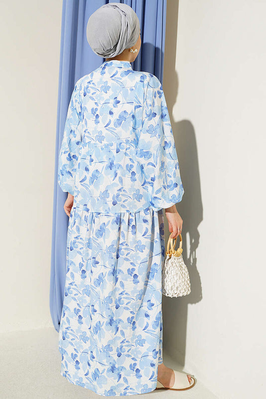 Robe Bleue À Motifs Ebruli Et Demi Boutons
