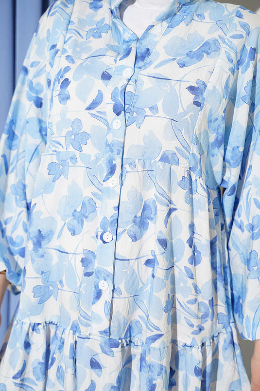 Robe Bleue À Motifs Ebruli Et Demi Boutons