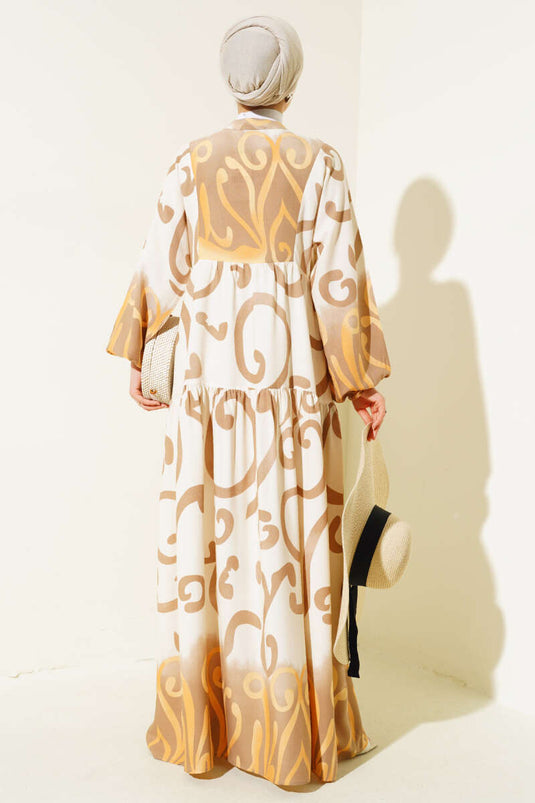 Robe de sol à motif ethnique à moitié boutonnée Latte