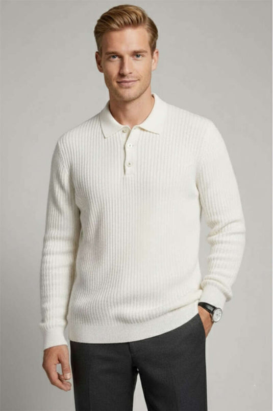 Men's Half-Button Ribbed Sweater White