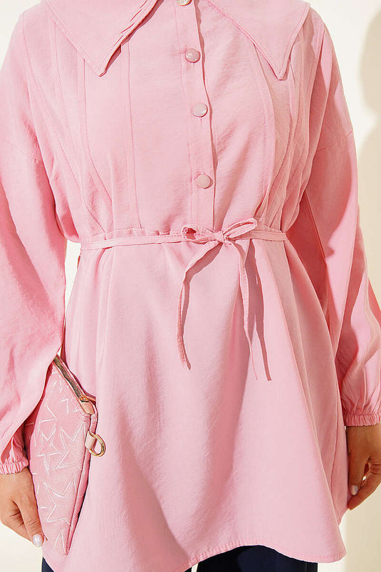 Roze Tuniek Met Halve Knopen En Bindeband