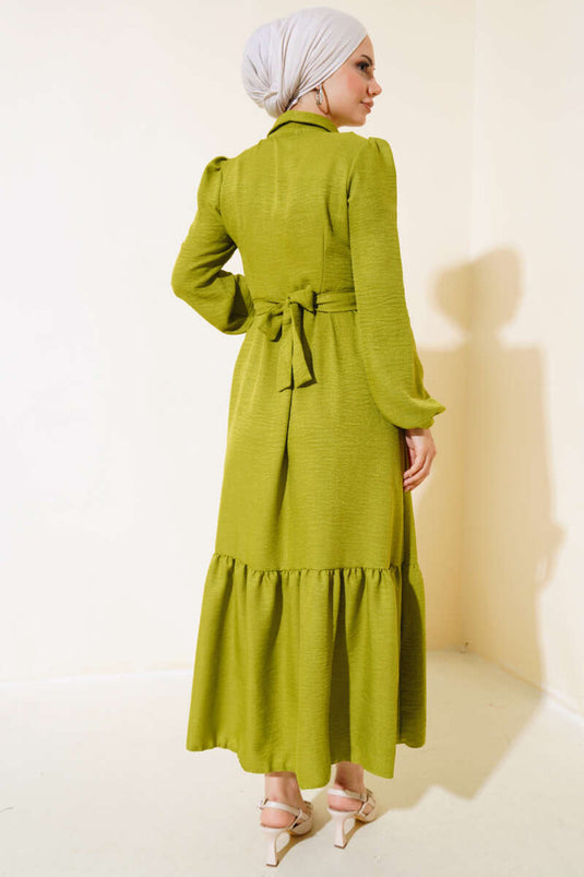 Robe superposée demi-bouton vert huile