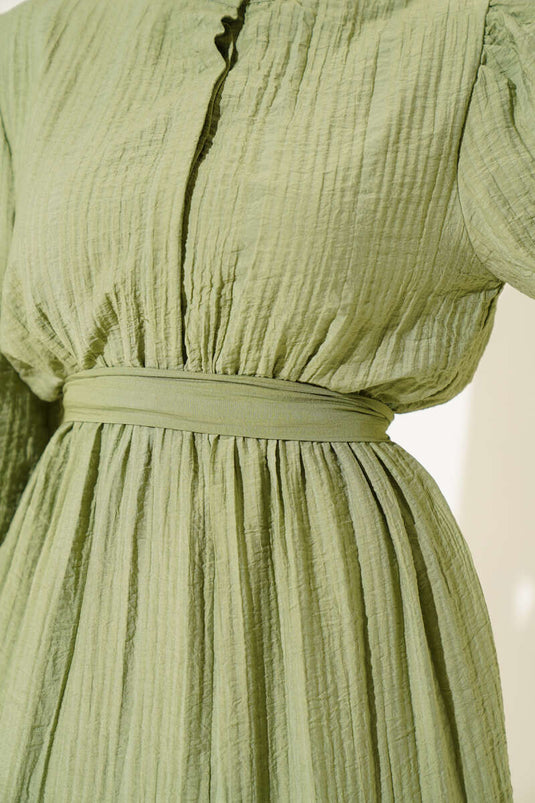 Robe en seersucker à demi-bouton et à plusieurs niveaux, kaki