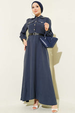 Robe Indigo À Demi-Boutons Avec Ceinture Et Poches À Rabat