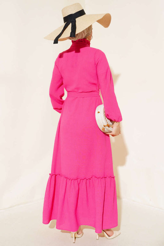 Robe Lin Demi Boutonnée Fuchsia