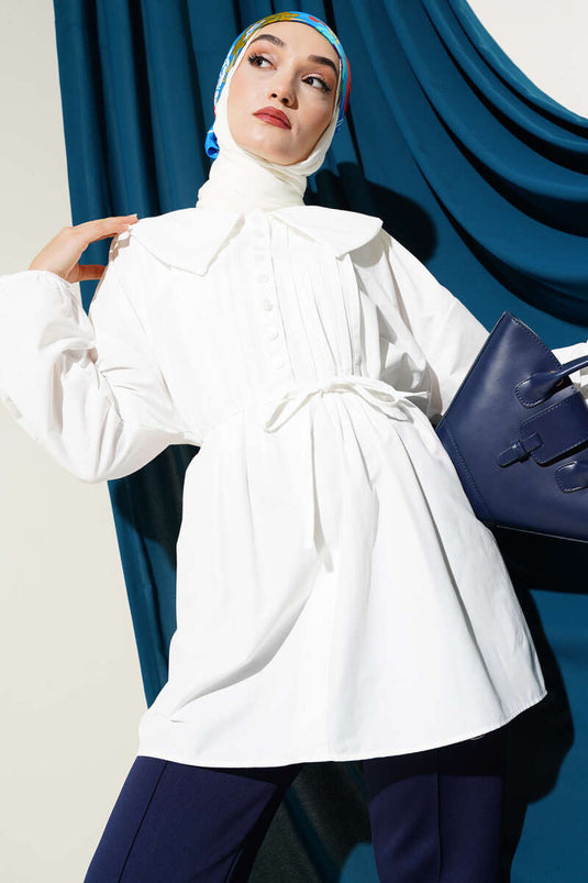 Tunica a coste con mezzo bottone bianca