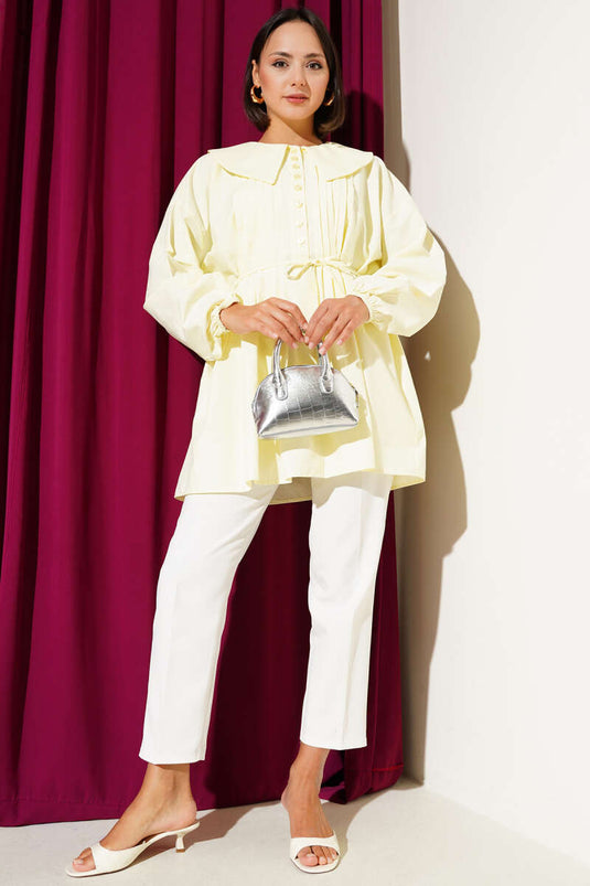 Halbgeknöpfte gerippte Tunika Lime