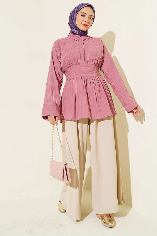 Tunique À Fermeture À Moitié Avec Nœud En Rose Poudré