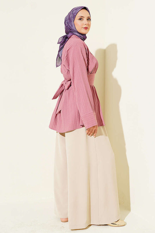 Tunique À Fermeture À Moitié Avec Nœud En Rose Poudré
