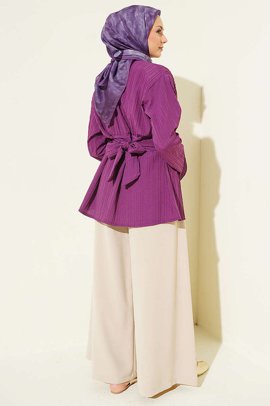 Tunique Mor À Fermeture À Moitié Avec Détail À Nouer