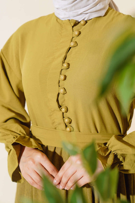 Robe En Dentelle Nid D'abeille Demi Boutonnée Vert Pétrole