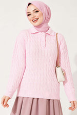Pull Rose À Demi Boutonné Et Texturé