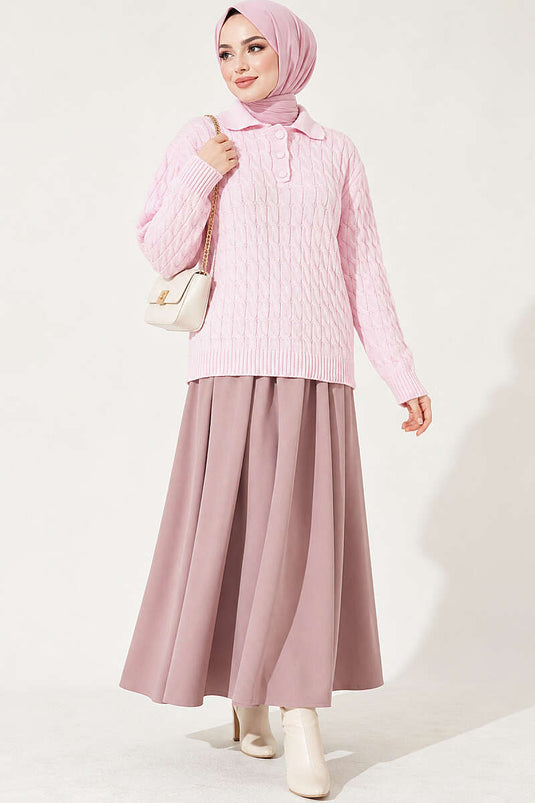 Pull Rose À Demi Boutonné Et Texturé